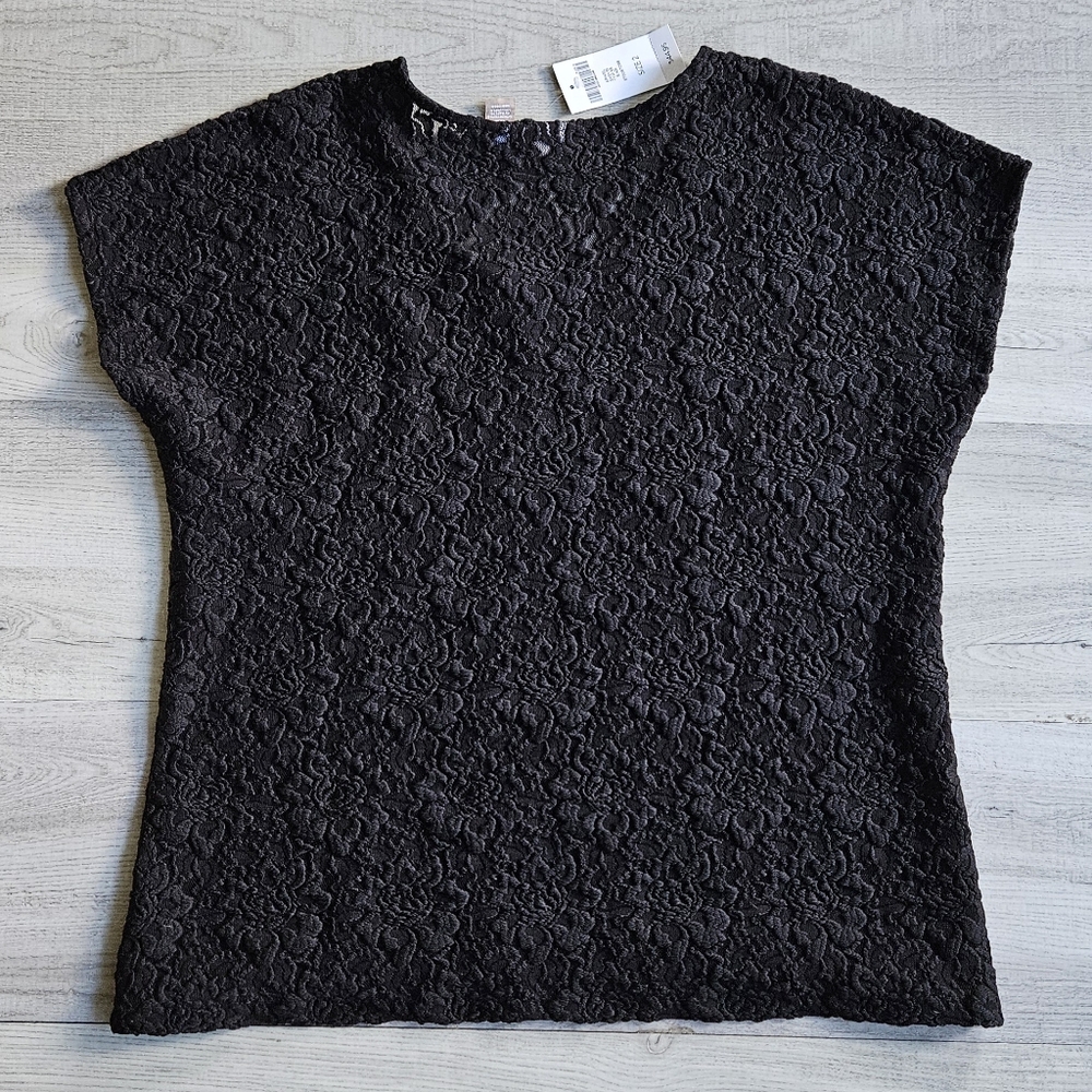 NWT Chico's Textured Black Lace Cap Sleeve Top Size 2 Womens Large - Picture 5 of 15